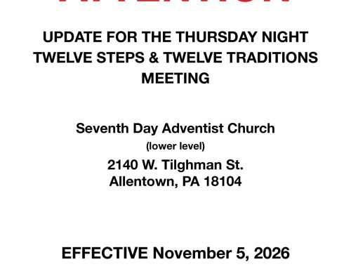 Thursday Night 12 & 12 – Meeting Time Update